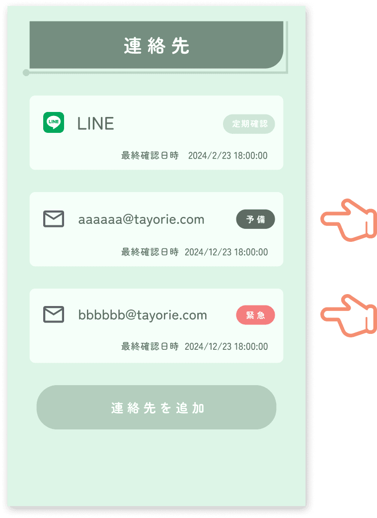 予備連絡先と緊急連絡先って5